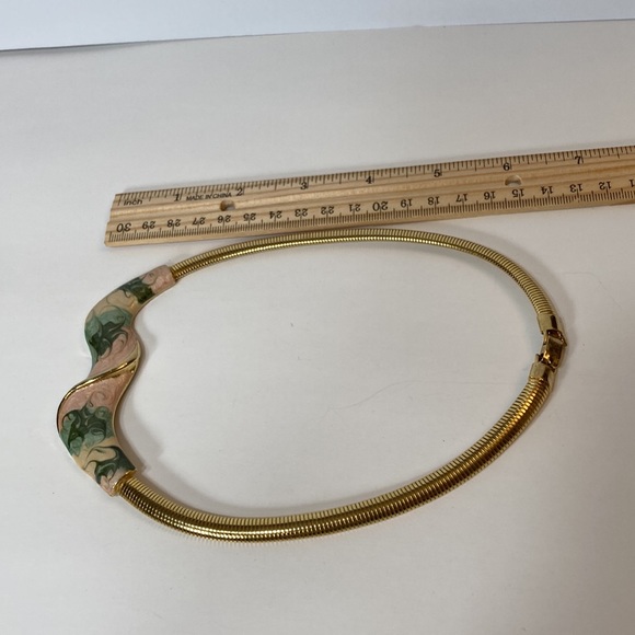 Gold Tone Snake Chain & Enamel Vintage Choker Green Light Pink - Picture 7 of 13